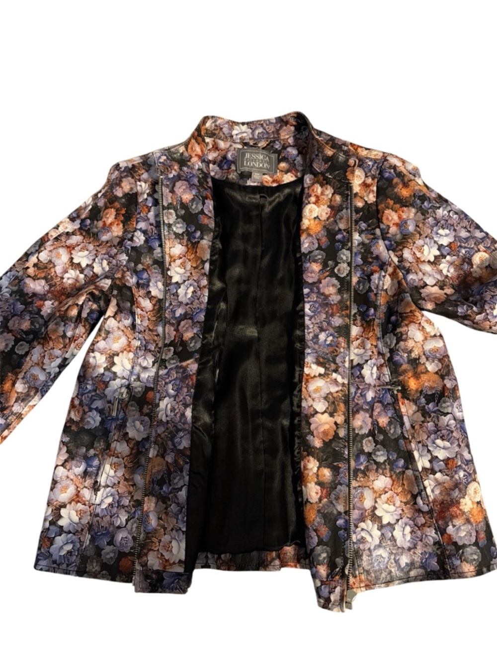 Jessica London Floral Leather Zip Jacket